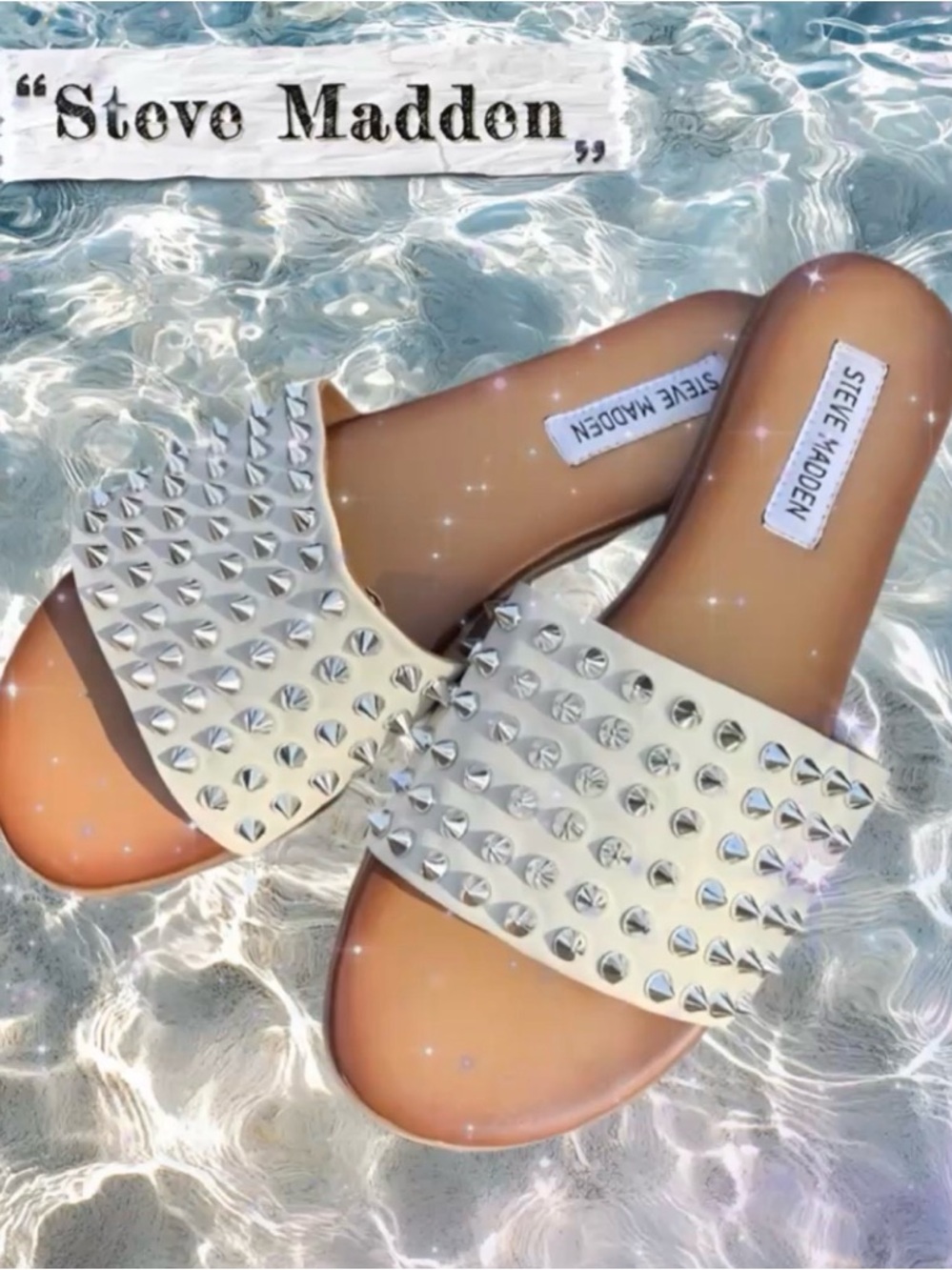 STEVE MADDEN FARRYN LEATHER STUDDED SLIDES/ SANDALS  -7.5 ☀️👡